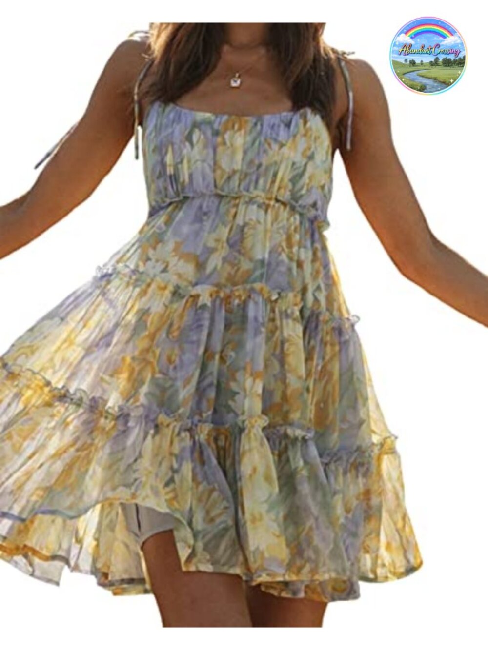 Boho Floral Mini Dress Spaghetti Strap Ruffle Sundress A-Line